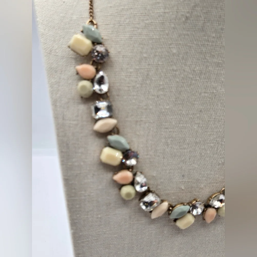 J. CREW VIntage Statement Necklace Faux Pastel Stones Rhinestones Gold Tone